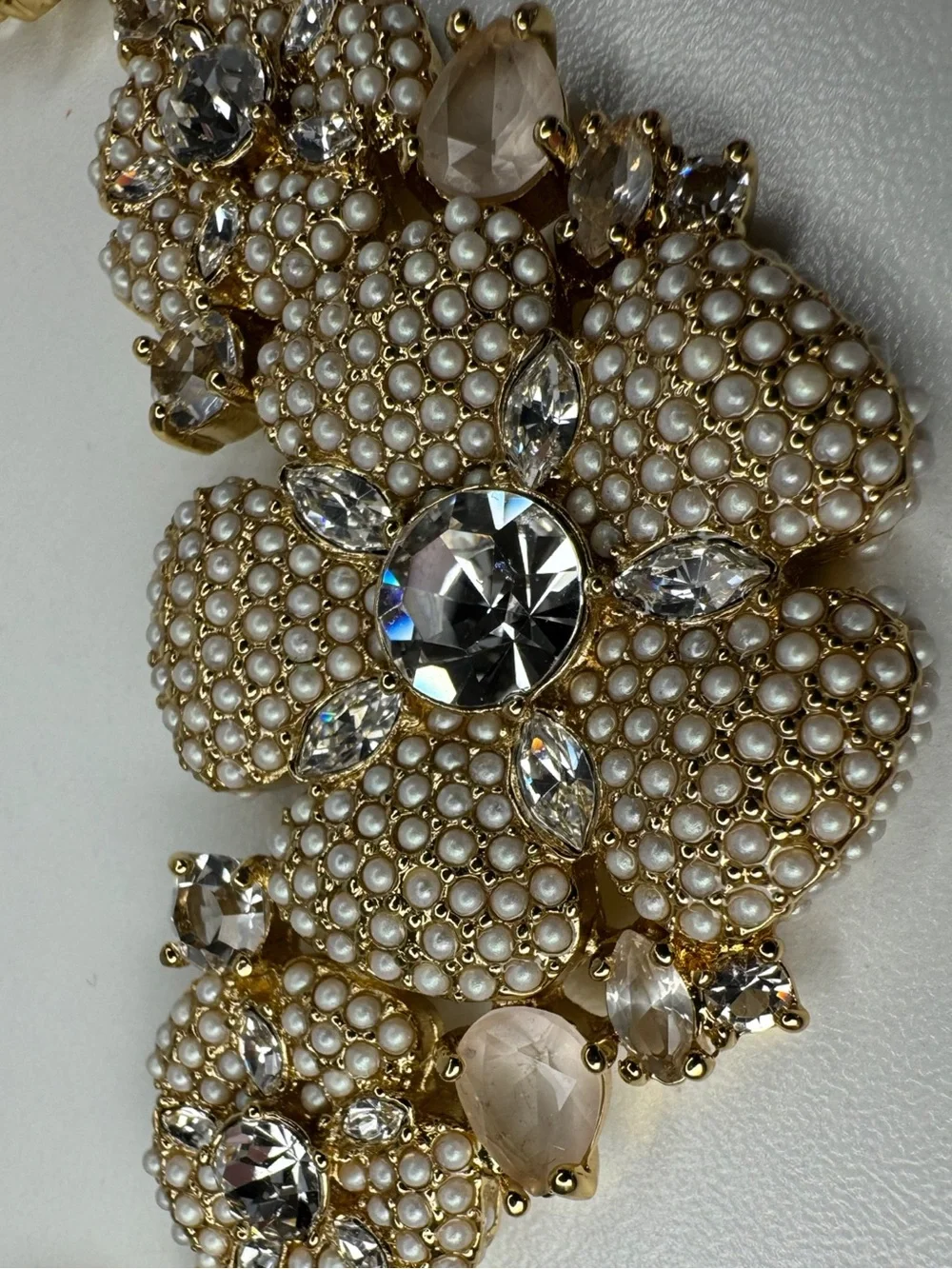 Kate Spade Vintage Floral Necklace Y2K Bridal Statement Gold Pearl Crystal EUC